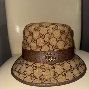 Gucci Beige and Brown GG Bucket Hat
